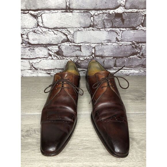 Magnanni Neiman Marcus Burnished Brown Leather Wingtip Dress Shoes Men Sz 10M US - Picture 11 of 16